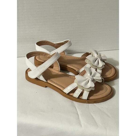 PANDANINJIA Girls White Sandals-Sparkle Bow CLOVER Design-Worn Once-Size 12 - Picture 1 of 8